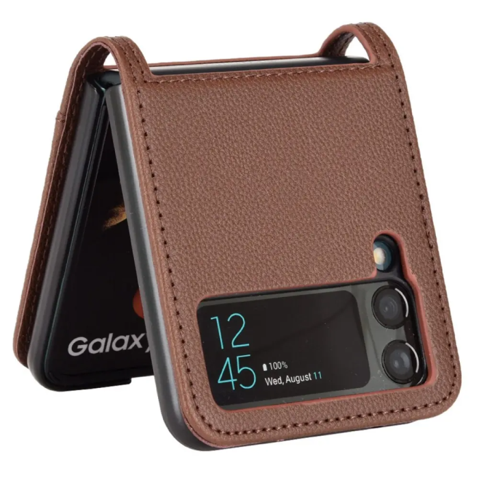 Taltech - Galaxy Z Flip4 5G Mobilskal Korthållare PU Läder - Brun