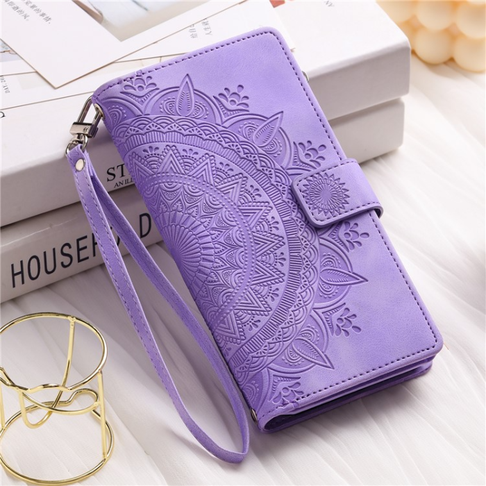 A-One Brand - Galaxy A34 5G Plånboksfodral Mandala Flower Imprinted - Lila