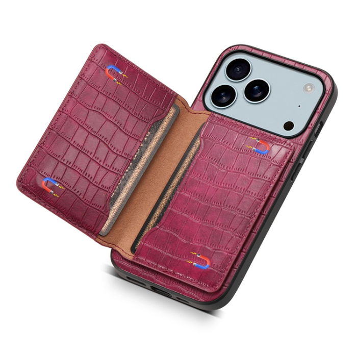 A-One Brand - iPhone 17 Pro Max Mobilskal Korthållare Crocodile - Röd
