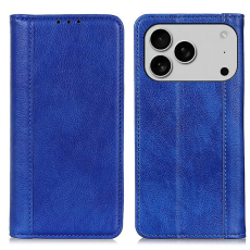 A-One Brand - iPhone 17 Pro Max Plånboksfodral Äkta Läder Litchi - Blå