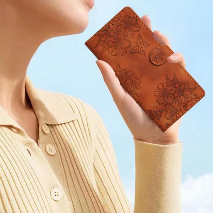 OEM - Mobilskal till Samsung Galaxy S26 Pro Butterfly Blommönster KonstLäder - Brun