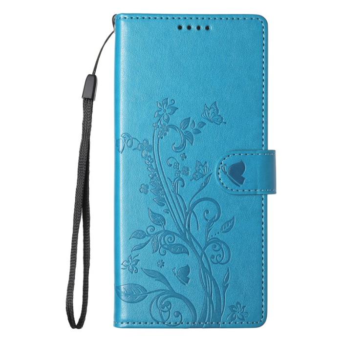 OEM - Samsung Galaxy S26 Ultra Plånboksfodral Konstläder Blommönster - Blå