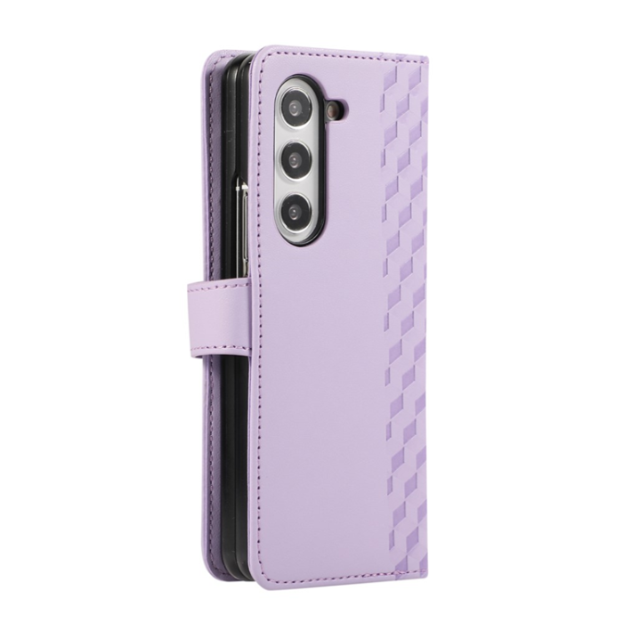 A-One Brand - Galaxy Z Fold7 Plånboksfodral 3D Rhombus Grid Imprinted - Lila
