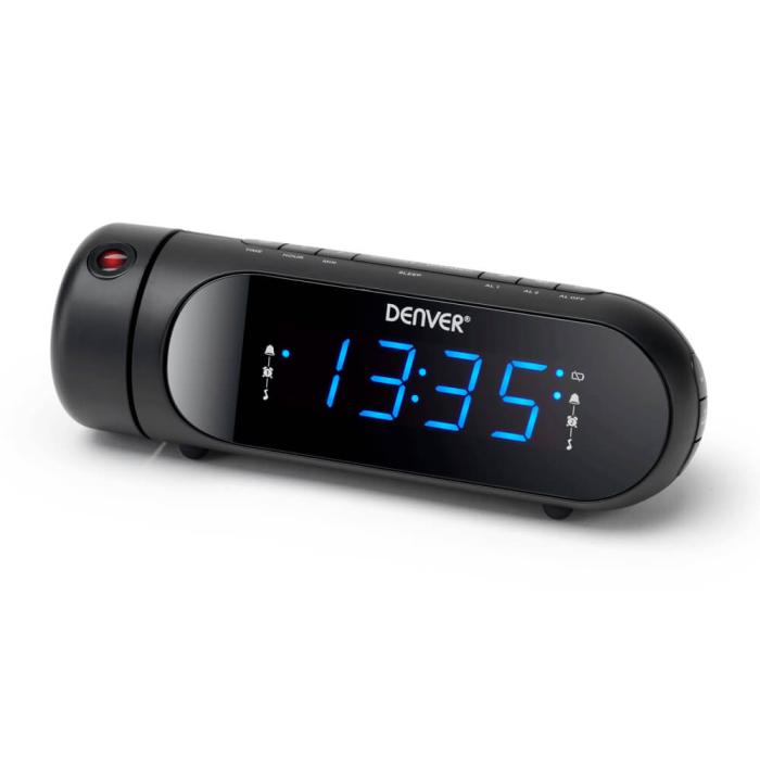 Denver - Klockradio med projektion Dubbla alarm Svart