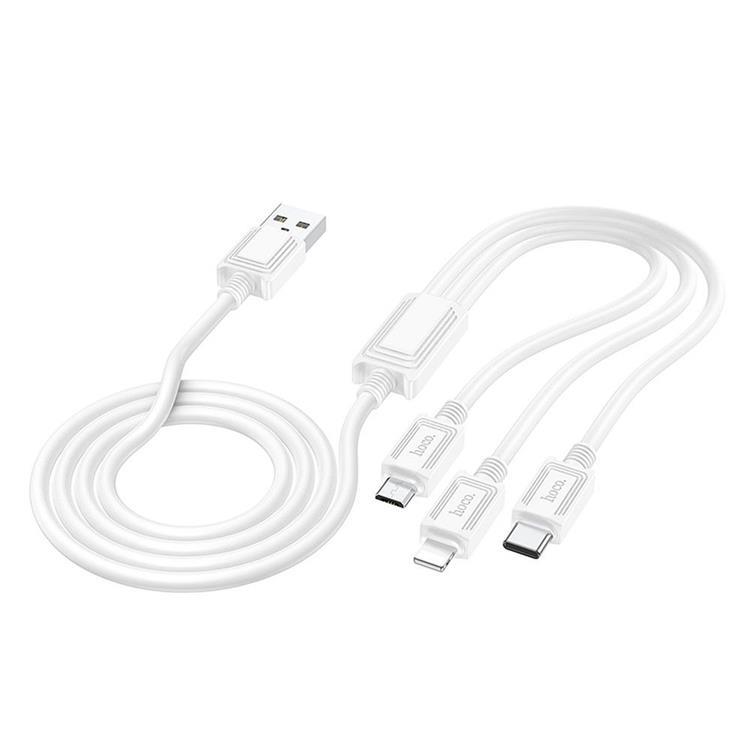 Hoco 3in1 USB-A/MicroUSB/Lightning/Typ-C Kabel 1m 2A X74 - Vit | 3541 | AlltMobil