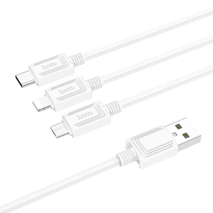 Hoco - Hoco 3in1 USB-A/MicroUSB/Lightning/Typ-C Kabel 1m 2A X74 - Vit