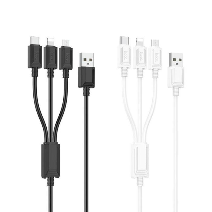 Hoco - Hoco 3in1 USB-A/MicroUSB/Lightning/Typ-C Kabel 1m 2A X74 - Vit