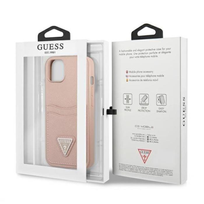 Guess - Guess iPhone 13 Skal Saffiano Triangle Logo Korthållare - Rosa