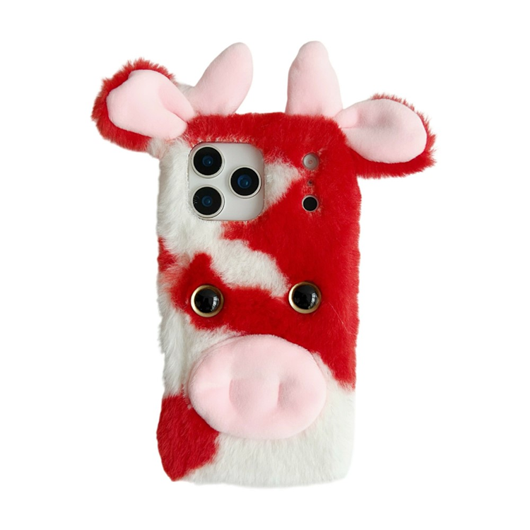 iPhone 17 Pro Max Mobilskal Fluffy Cute Cow Plush TPU - Röd | 2353 | AlltMobil