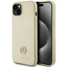 Guess - Guess Mobilskal till iPhone 15 Plus Strass Metal Logo - Guld