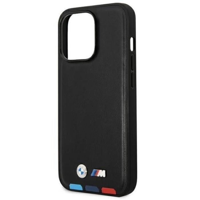 BMW - BMW iPhone 14 Pro Max Skal Magsafe Läder Stamp Tricolor - Svart