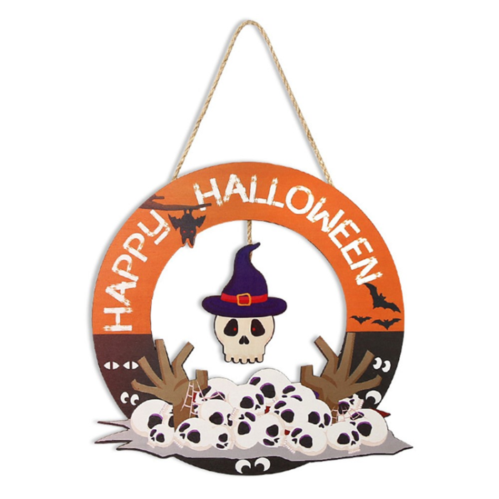 OEM - Halloween Hängande Pumpa Fladdermus Spöke Trä - Witch Hat and Skull