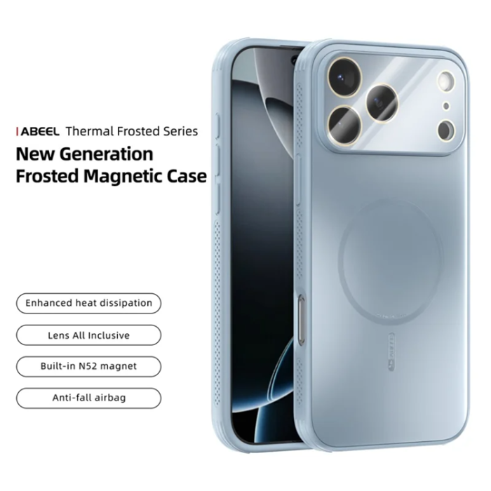 ABEEL - ABEEL iPhone 17 Pro Mobilskal Magsafe Cooling med Linsfilm - Ljusblå