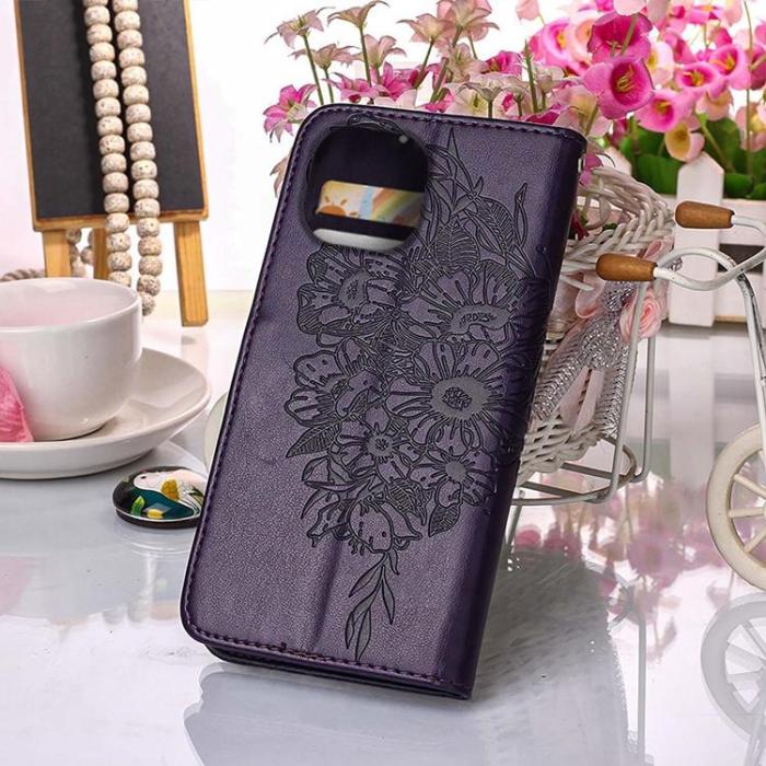 OEM - iPhone 14 Plus Plånboksfodral Butterfly Flower Imprinted - Lila