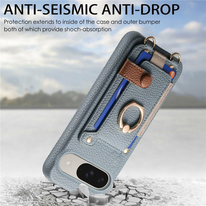 A-One Brand - Google Pixel 10/10 Pro Mobilskal med Korthållare Ring Kickstand - Sky Blå