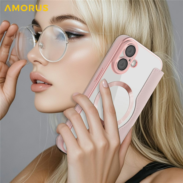 Amorus - AMORUS iPhone 17 Plånboksfodral MagSafe RFID Blocking - Rosa