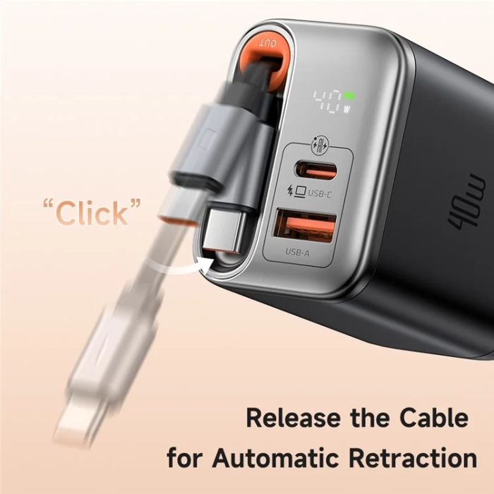 Mcdodo - MCDODO Snabbladdare USB-C/USB-A 40W Infällbar USB-C Kabel EU
