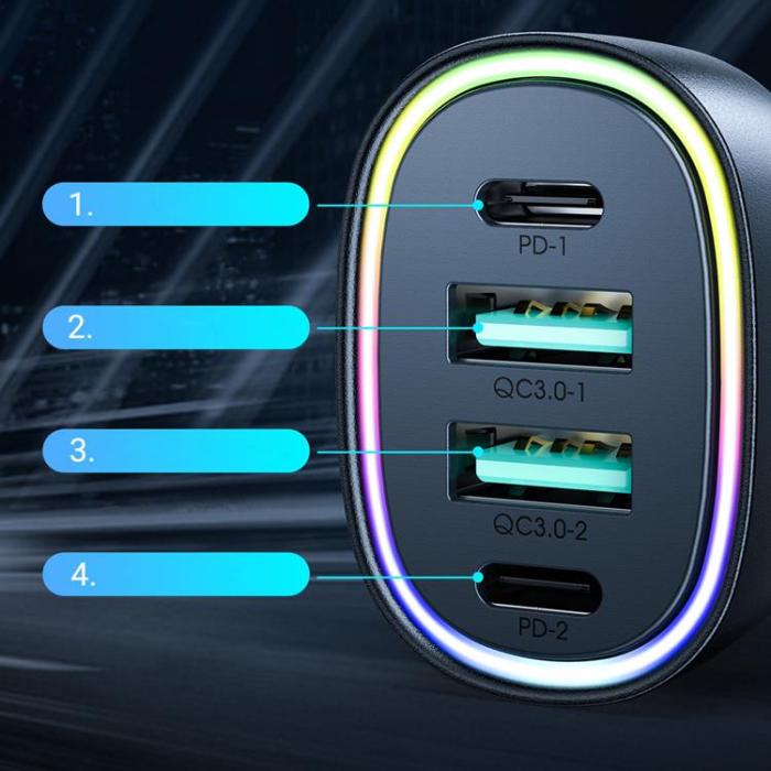 Joyroom - Joyroom Billaddare 4-Ports 2x USB/2x USB-C - Svart