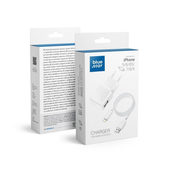 Blue Star - Travel Charger till iPhone 5/6/6s/7/8/X Blue Star Vit