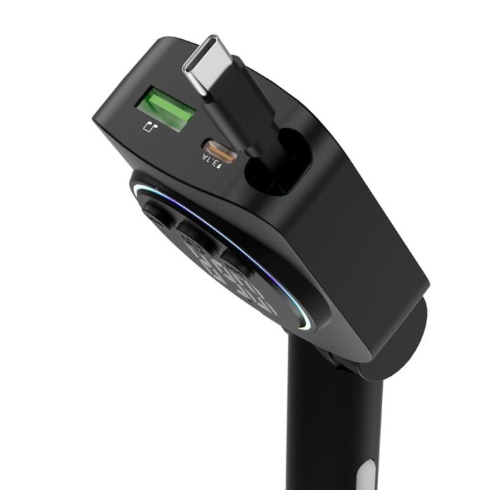 OEM - C76 PD 30W Billaddare med Utdragbar Kabel och Bluetooth FM Sändare