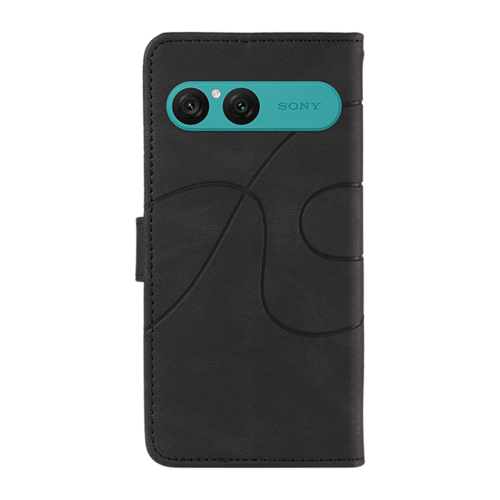 A-One Brand - Sony Xperia 10 VII Plånboksfodral Curved Line Läder - Svart