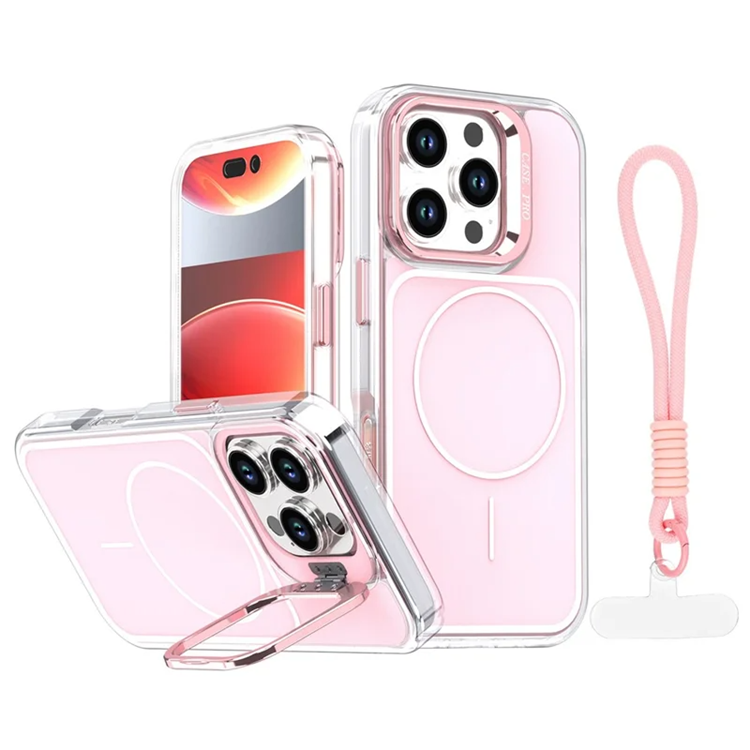 iPhone 16 Pro Max Mobilskal MagSafe Lens Kickstand med Handrem - Rosa (Rosa) | 2353 | AlltMobil