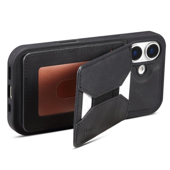 DENIOR - DENIOR D17 iPhone 16 Fodral KonstLäder - Svart