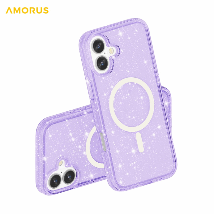 AMORUS - AMORUS Mobilskal till iPhone 17 Magsafe Glitter Powder PC + TPU - Lila