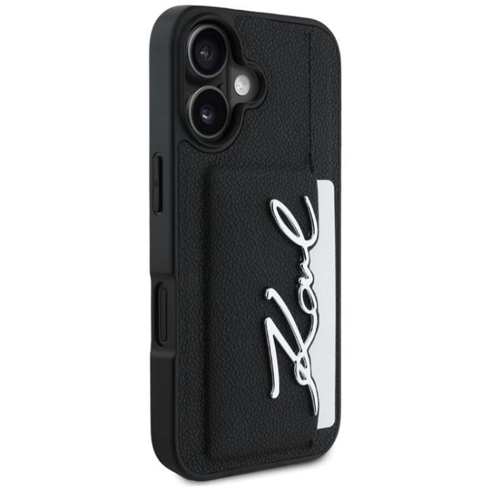 KARL LAGERFELD - Karl Lagerfeld iPhone 16 Mobilskal Korthållare Metal Signature - Svart