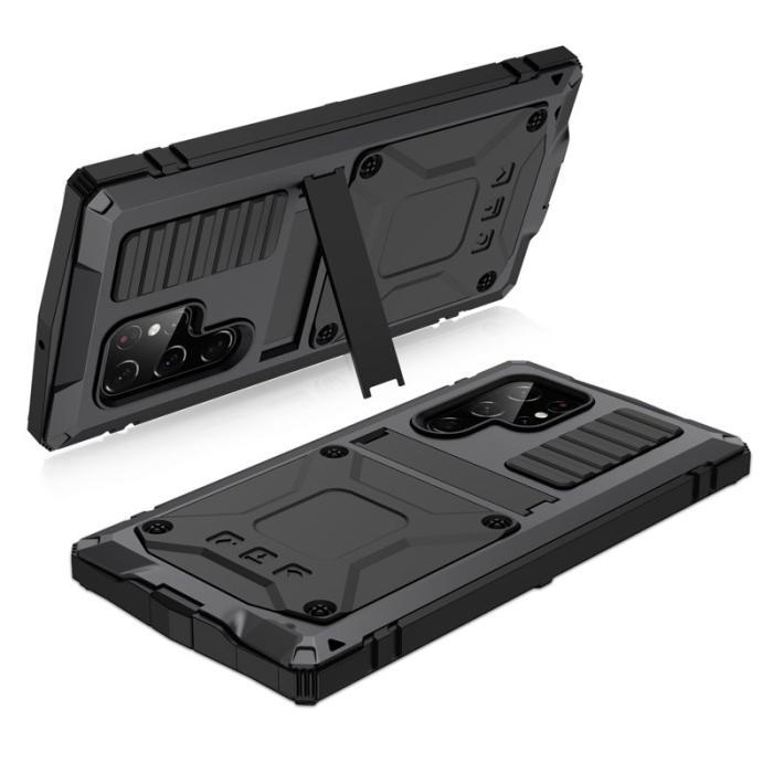 R-JUST - R-JUST Mobilskal till Galaxy S22 Ultra 5G Metall+Silicone Svart