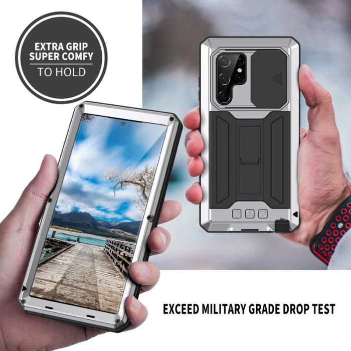 R-JUST - R-JUST Mobilskal till Galaxy S22 Ultra 5G Silver med Kickstand