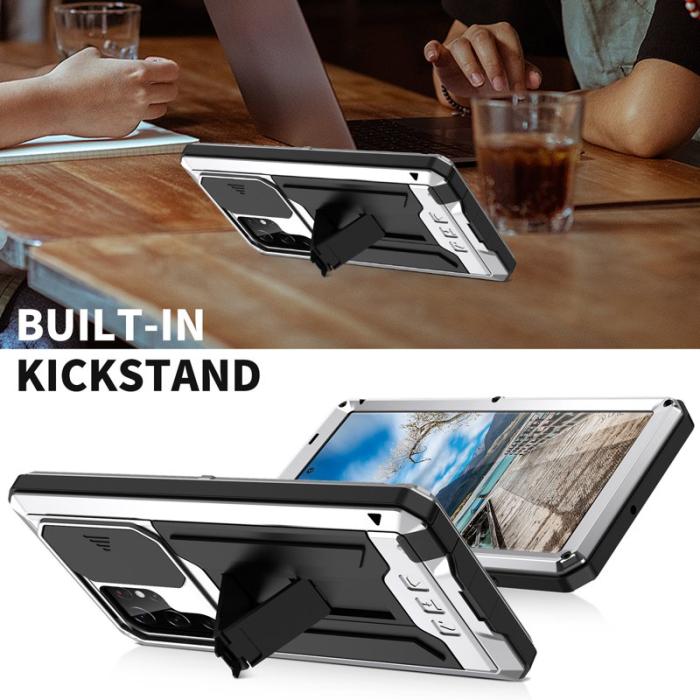 R-JUST - R-JUST Mobilskal till Galaxy S22 Ultra 5G Silver med Kickstand