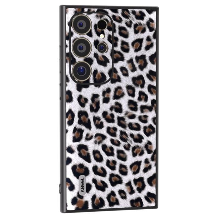 ABEEL - ABEEL Mobilskal till Samsung Galaxy S24 Ultra Läder Silver Leopardmönster