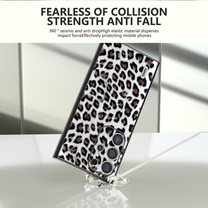 ABEEL - ABEEL Mobilskal till Samsung Galaxy S24 Ultra Läder Silver Leopardmönster