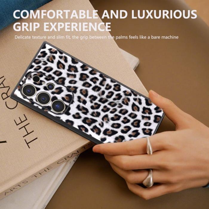 ABEEL - ABEEL Mobilskal till Samsung Galaxy S24 Ultra Läder Silver Leopardmönster