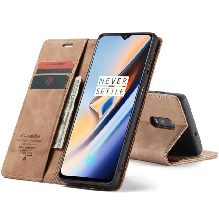 Caseme - CASEME 013 Flip Konstläder Plånboksfodral för OnePlus 7 - Brun
