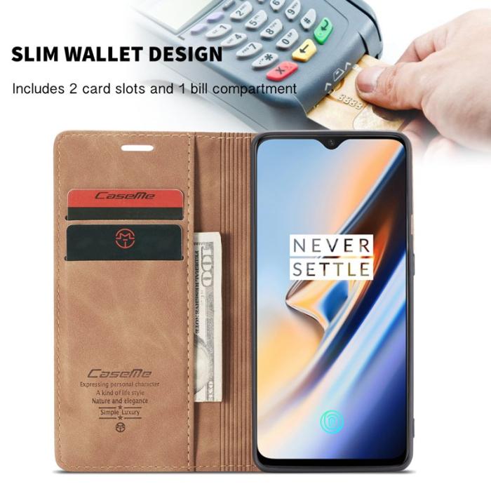 Caseme - CASEME 013 Flip Konstläder Plånboksfodral för OnePlus 7 - Brun