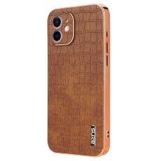 AZNS - AZNS iPhone 12 Fodral Crocodile Textur PU+TPU - Brun
