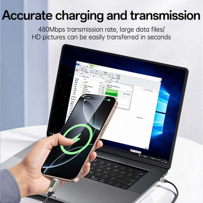 Yesido - YESIDO USB-A - USB-C 66W Kabel 1.2m CarPlay - Grå