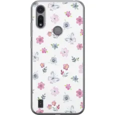 Gustaf - Mobilskal till Motorola Moto E6i med Blommor och fj&auml;rillar