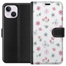Gustaf - Pl&aring;nboksfodral till Apple iPhone 15 Plus med Blommor och fj&auml;rillar