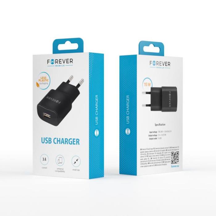 Forever - Forever Väggladdare 1x USB 3A TC-01 - Svart