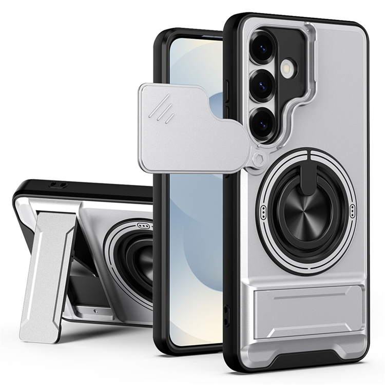 Galaxy S25 Plus Mobilskal MagSafe med Camera Lens Slider Ringhållare - Silver (Silver) | 2353 | AlltMobil