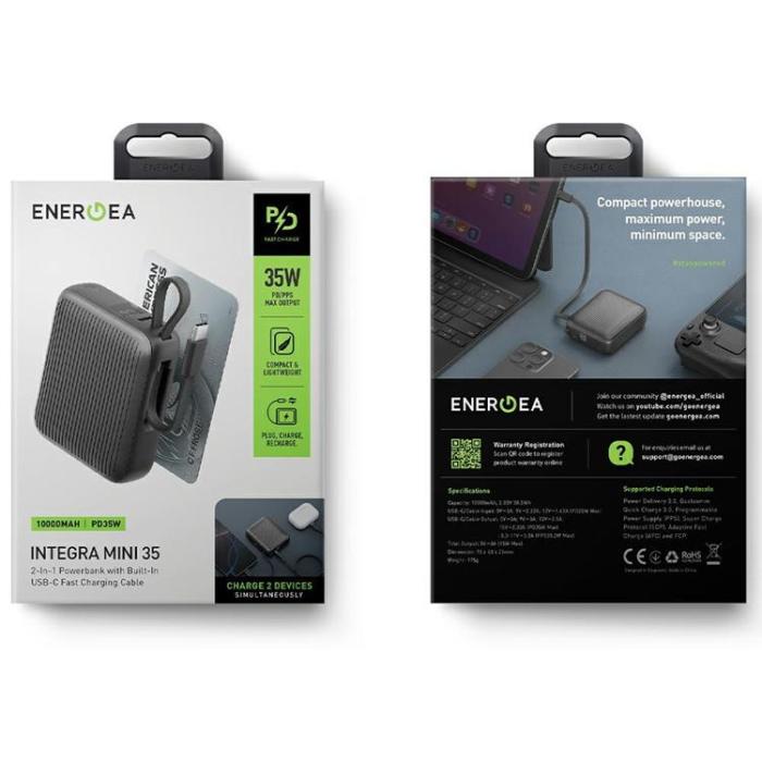 ENERGEA - Energea PowerBank 10000mAh 35W USB-C Kabel - Grå