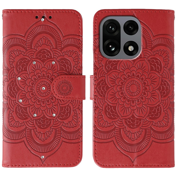 OnePlus 15 5G Konstläder Plånboksfodral Mandala Imprint Rhinestone (Röd) | 2353 | AlltMobil