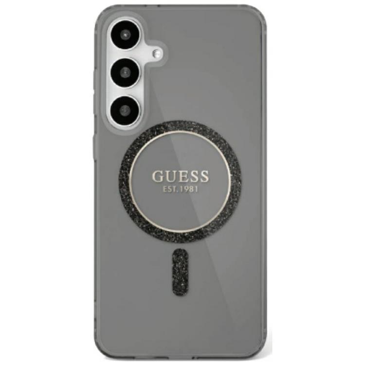Guess Galaxy S25 Mobilskal MagSafe Glitter Circle Classic Logo - Svart | 2353 | AlltMobil
