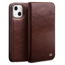 QIALINO - Qialino iPhone 13 Mini Plånboksfodral Cowhide Läder - Brun