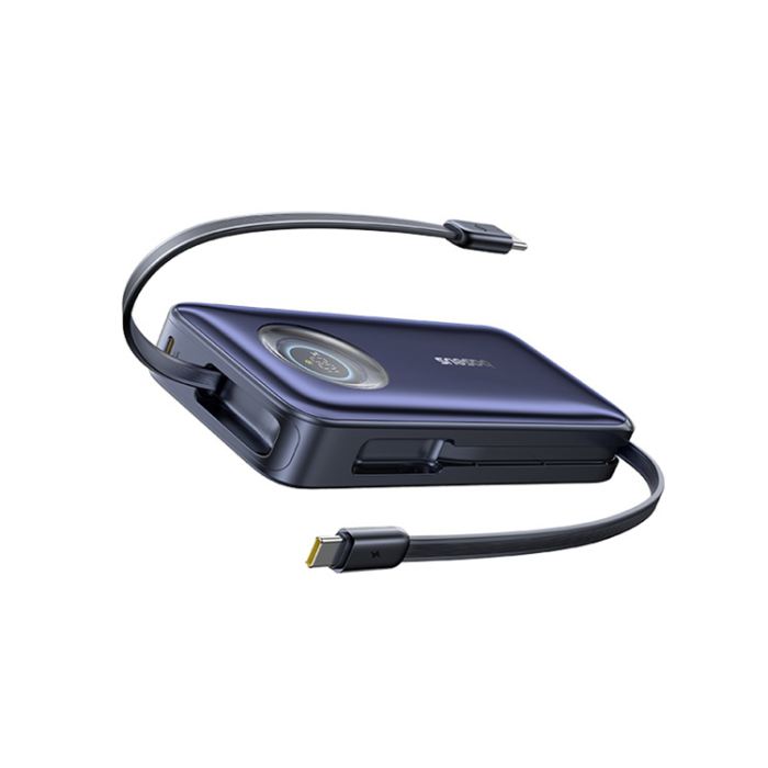 BASEUS - Baseus Powerbank 20000mAh 100W med Retractable USB-C Kabel - Svart