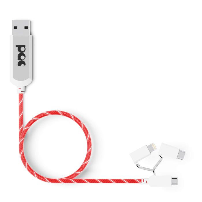 UTGATT4 - PAC Laddkabel 3in1 Lightning USB-C Micro-USB 1m LED Belyst Kabel - Röd