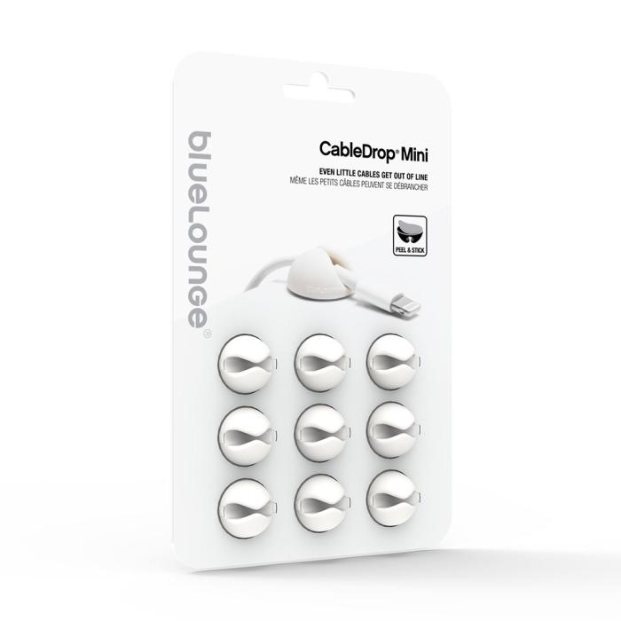 BlueLounge - Bluelounge KabelDrop Mini, Självhäftande hållare för sladdar, 9-pack - Vit